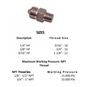 HP Type x NPT – Adapters NPT – High Pressure 10.000 PSI & 15.000 psi