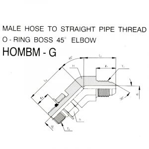 HOMBM-G – Male Hose To Straight Pipe Thread O-Ring Boss 45° Elbow