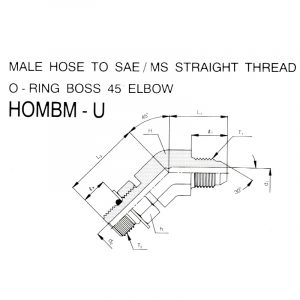 HOMBM-U – Male Hose To SAE/MS Straight Thread O-Ring Boss 45° Elbow