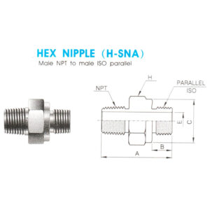 Hex Nipple (H-SNA) – Male NPT To Male ISO Parallel