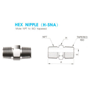 Hex Nipple (H-SNA) – Male NPT To ISO Tapered